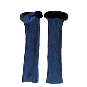 Belle Fare Classic Black Ribbed Knit Cashmere Fingerless Gloves Mink Trim O/S